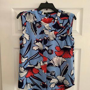 J. Crew Sleeveless Silk Popover Shirt Top Blouse in Deco Floral Poppy sz 0
